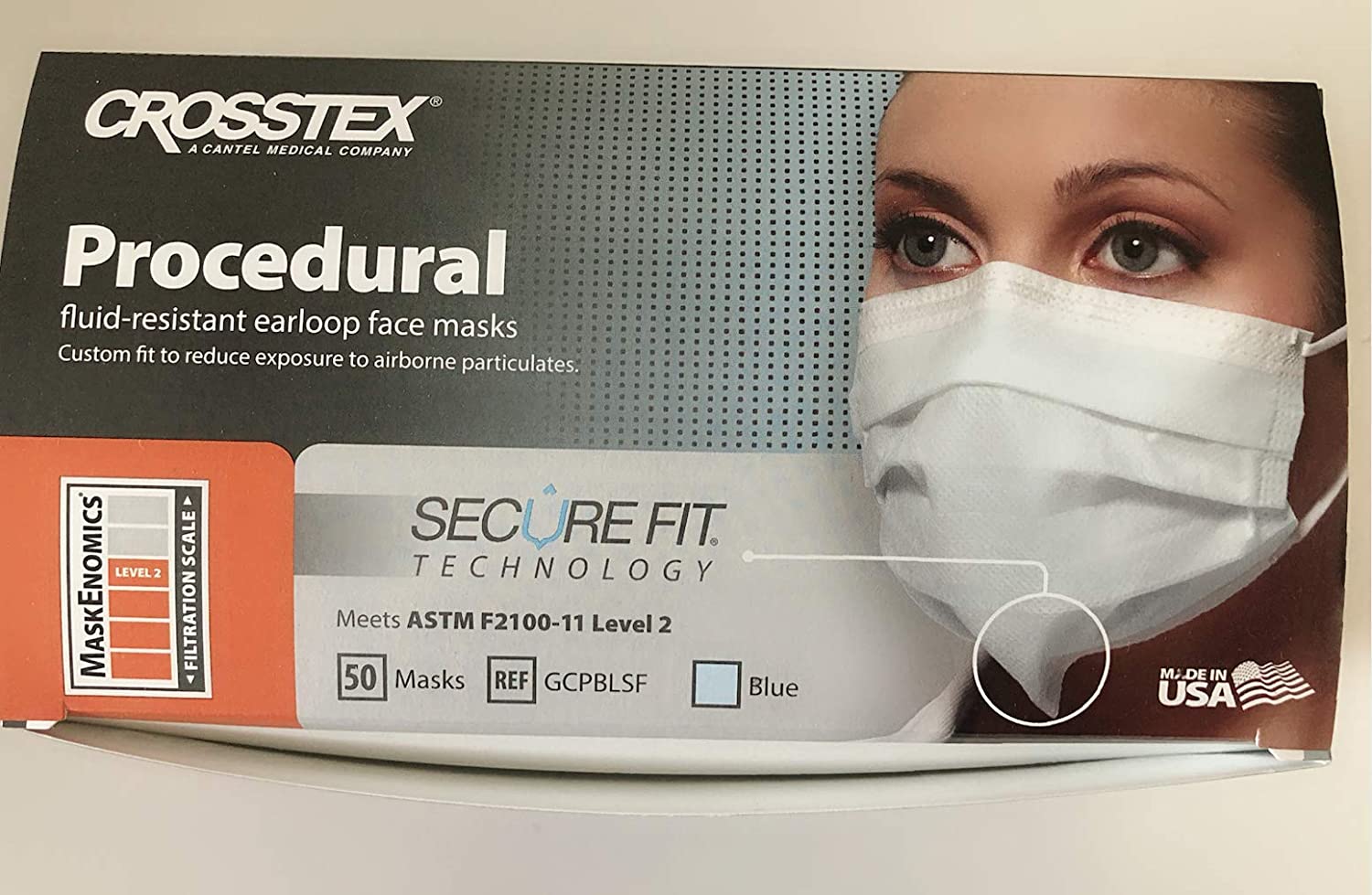 Crosstex GCPBLSF SecureFit Procedural Earloop Face Masks Fluid Resistant Blue 50/Bx Crosstex GCPBLSF SecureFit Procedural Earloop Face Masks Fluid Resistant Blue 50/Bx